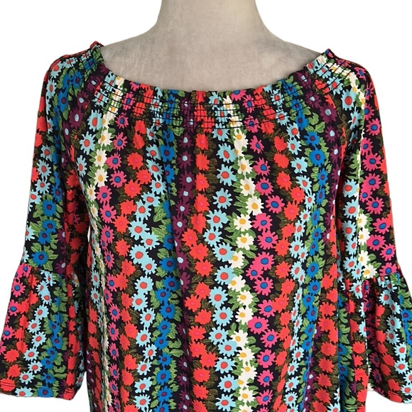 Trina Turk Daisy Floral Bell Sleeve Off the Shoulder Mini Swing Slip Dress - S - Picture 11 of 16